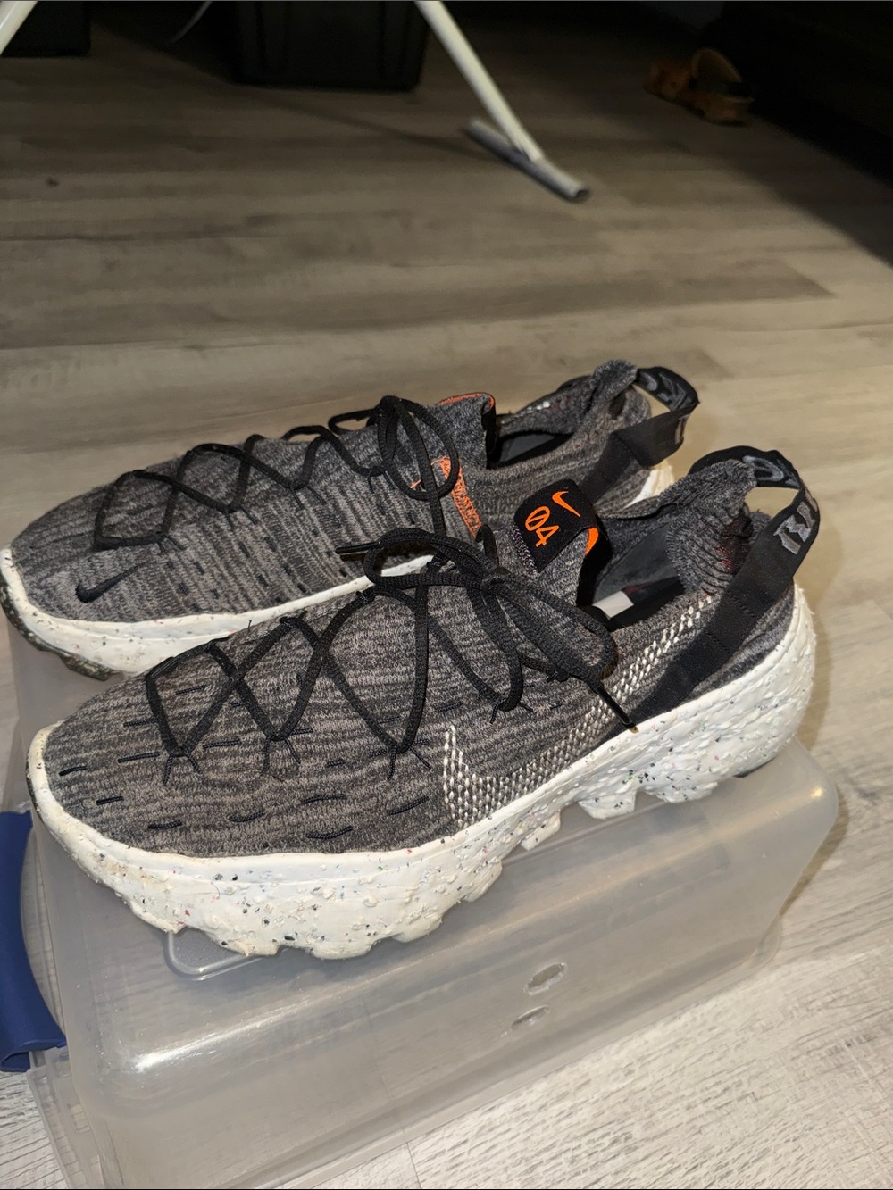 Nike Space Hippie Grey Knit Sneakers with White Speckled Sole and Black Laces